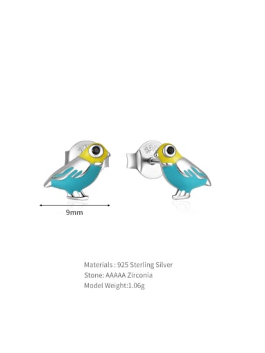 925 Sterling Silver Enamel Bird Cute Stud Earring