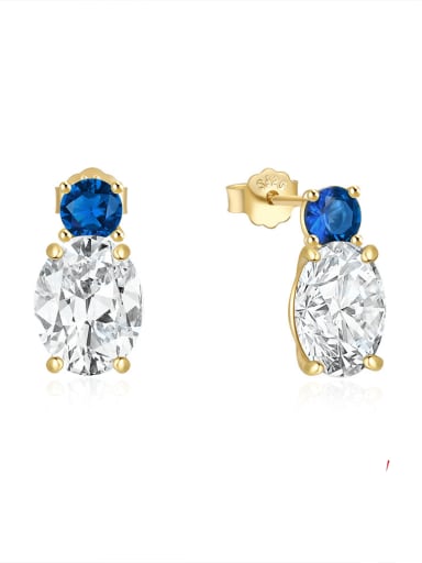 Gold + Blue Brass Cubic Zirconia Geometric Dainty Stud Earring