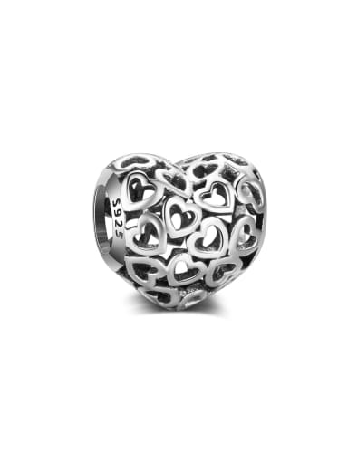 925 Silver Hollow Heart Beaded Big Hole Beads