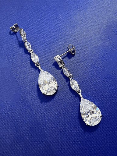 925 Sterling Silver Cubic Zirconia Water Drop Luxury Long  Cluster Earring