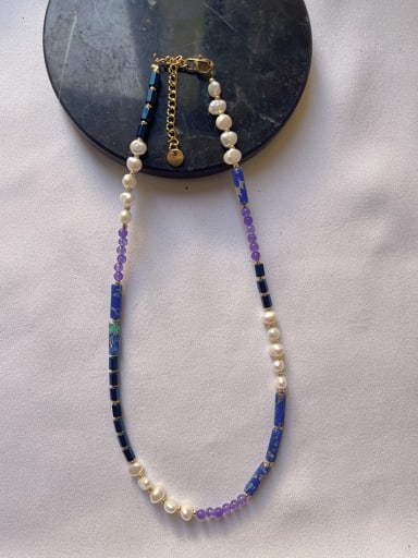 Natural Stone Bohemia Freshwater Pearls Handmade Beading Necklace