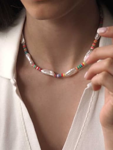 Freshwater Pearl Multi Color Geometric Bohemia Handmade Beading Necklace