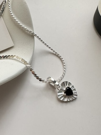 925 Sterling Silver Cubic Zirconia Black Heart Vintage Necklace