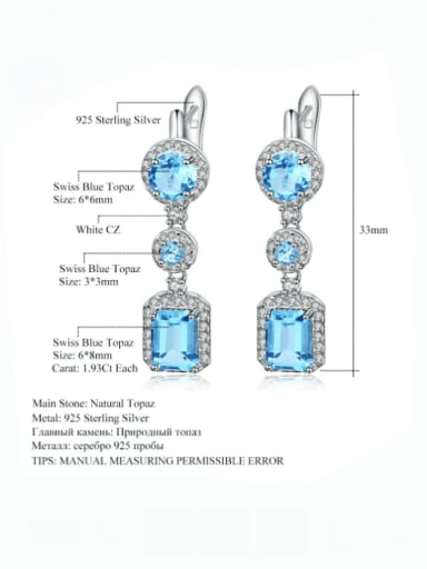 925 Sterling Silver Natural Color Treasure Topaz Geometric Luxury Drop Earring