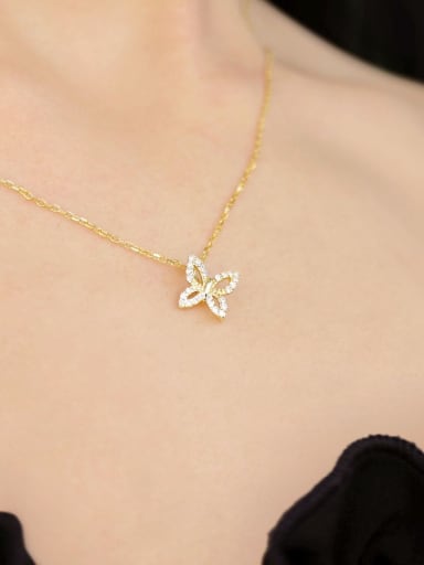 golden 925 Sterling Silver Cubic Zirconia Butterfly Dainty Necklace