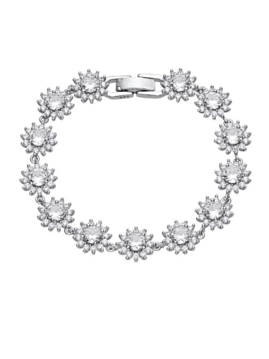 925 Sterling Silver Cubic Zirconia Flower Luxury Bracelet