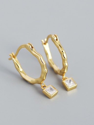 Golden color 925 Sterling Silver Cubic Zirconia Geometric Minimalist Drop Earring