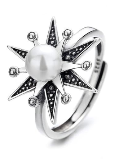 925 Sterling Silver Freshwater Pearl Flower Vintage Band Ring