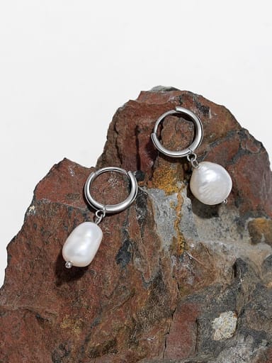 925 Sterling Silver Freshwater Pearl Geometric Minimalist Drop Earring
