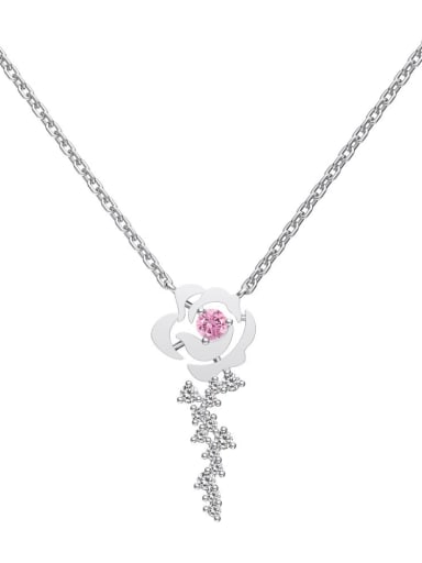 925 Sterling Silver Enamel Flower Dainty Tassel Necklace