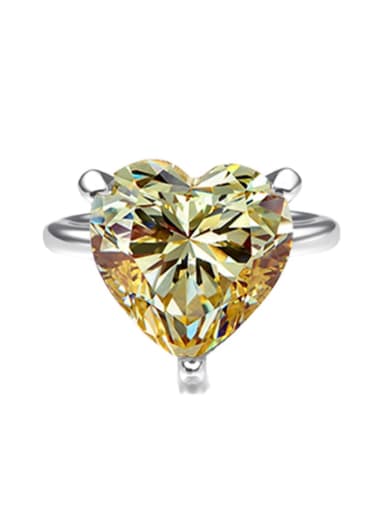 Yellow [R 0308] 925 Sterling Silver High Carbon Diamond Heart Dainty Solitaire Ring