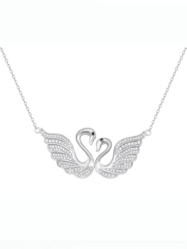 925 Sterling Silver Cubic Zirconia Cute Swan  Pendant Necklace