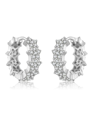 Platinum [White] Star Earrings 925 Sterling Silver Cubic Zirconia Geometric Trend Hoop Earring