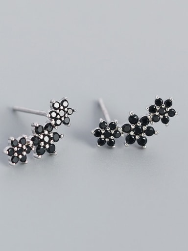 Platinum (Blackstone) 925 Sterling Silver Cubic Zirconia Flower Vintage Stud Earring