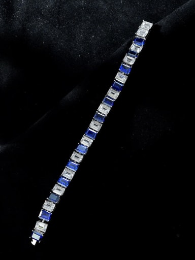 Blue 16cm [b 2102] 925 Sterling Silver High Carbon Diamond Geometric Luxury Link Bracelet