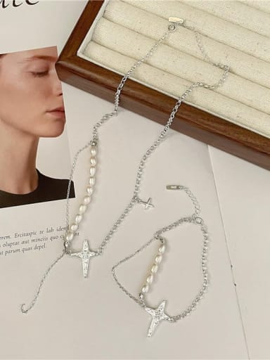 Trend Star 925 Sterling Silver Freshwater Pearl Bracelet and Necklace Set