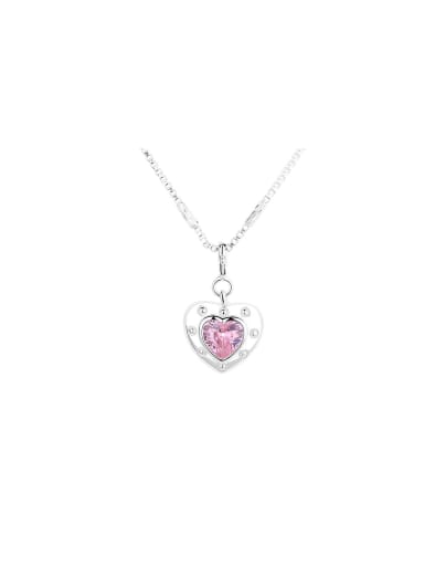 925 Sterling Silver Cubic Zirconia Pink Heart Dainty Necklace