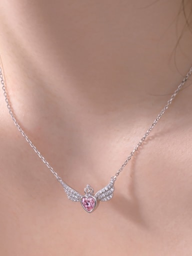custom 925 Sterling Silver Cubic Zirconia Heart Wing Dainty Necklace