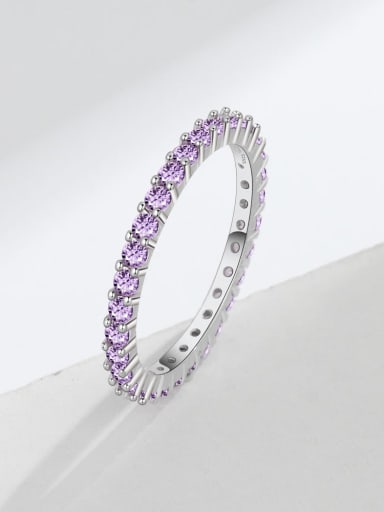 Platinum gold (purple diamond) 925 Sterling Silver Cubic Zirconia Geometric Minimalist Band Ring