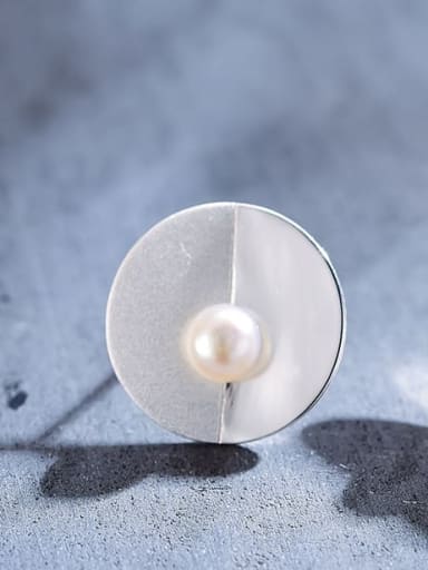 silver 925 Sterling Silver creative wall lamp freshwater pearl minimalist Geometric Artisan Stud Earring