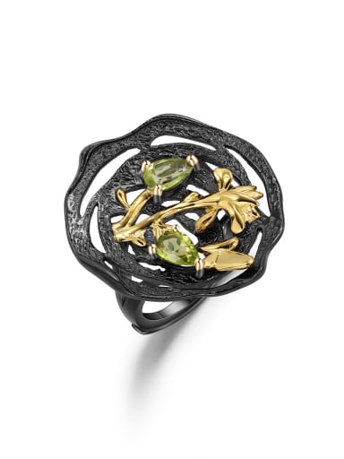 Natural olivine ring 925 Sterling Silver Amethyst Flower Artisan Band Ring