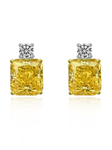 Yellow [e 1795] 925 Sterling Silver High Carbon Diamond Square Dainty Stud Earring