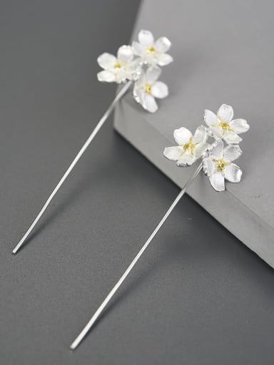925 Sterling Silver Forget-me-not vertical unique design handmade Artisan Stud Earring