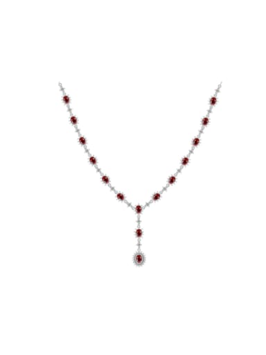 Ruby 925 Sterling Silver Cubic Zirconia Tassel Luxury Lariat Necklace