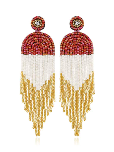 E68671 red Tila Bead Multi Color Tassel Bohemia Pure handmade Weave Earring