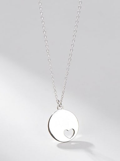 925 Sterling Silver Round Minimalist Hollow Heart  Necklace