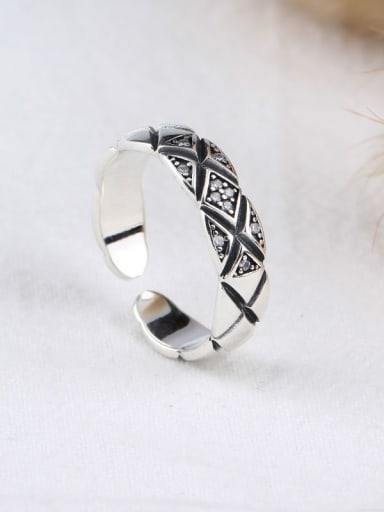 925 Sterling Silver Cubic Zirconia White Vintage Geometric Band Ring