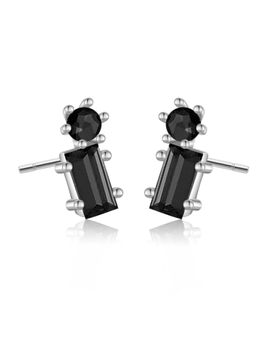 Platinum (Black Stone) 925 Sterling Silver Cubic Zirconia Geometric Dainty Stud Earring