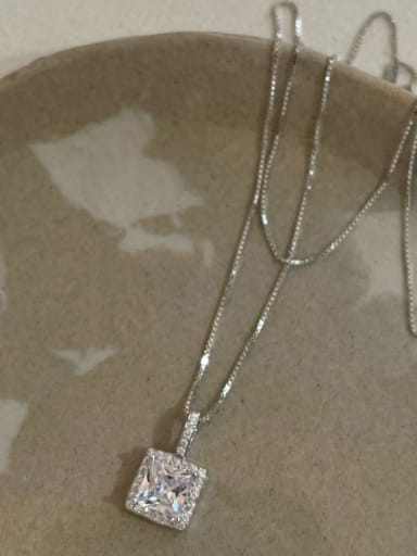 925 Sterling Silver Cubic Zirconia White Geometric Dainty Necklace