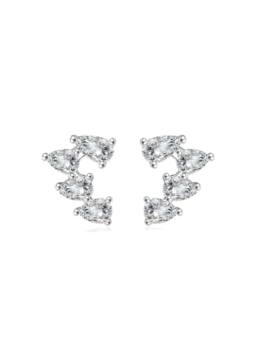 925 Sterling Silver Cubic Zirconia Heart Dainty Cluster Earring