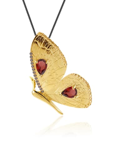 Natural Garnet Pendant +Chain 925 Sterling Silver Amethyst Butterfly Vintage Necklace