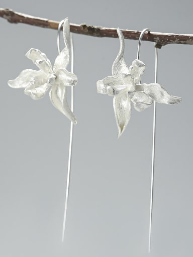 925 Sterling Silver Iris flower handmade creative design Dainty Hook Earring