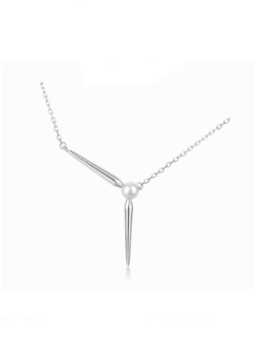 DY190395 S W WH 925 Sterling Silver Imitation Pearl Tassel Minimalist Necklace