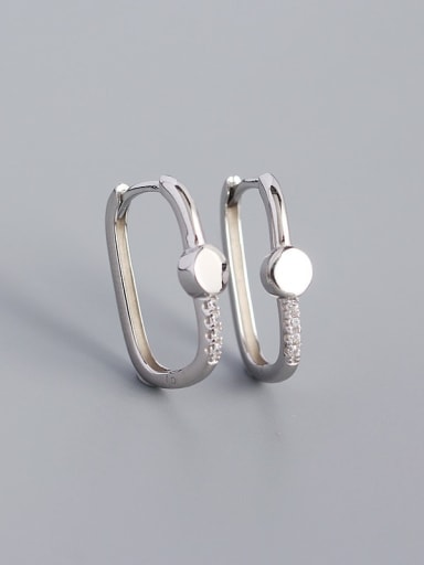Round (Platinum) 925 Sterling Silver Cubic Zirconia Geometric Minimalist Huggie Earring