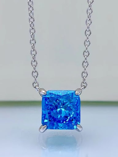 blue 925 Sterling Silver High Carbon Diamond Geometric Luxury Necklace