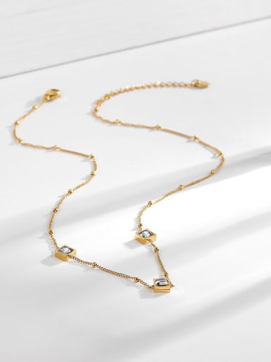 Square white diamond gold necklace Titanium Steel Cubic Zirconia Geometric Minimalist Necklace