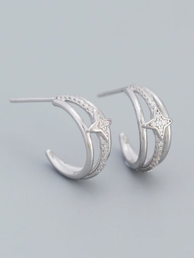 Platinum 925 Sterling Silver Cubic Zirconia Geometric Dainty Stud Earring