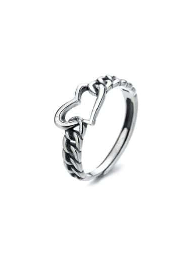 925 Sterling Silver Heart Vintage Twist Chain Ring