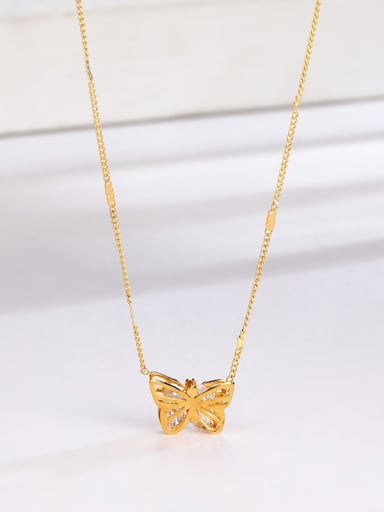 Titanium Steel Cubic Zirconia Butterfly Minimalist Necklace