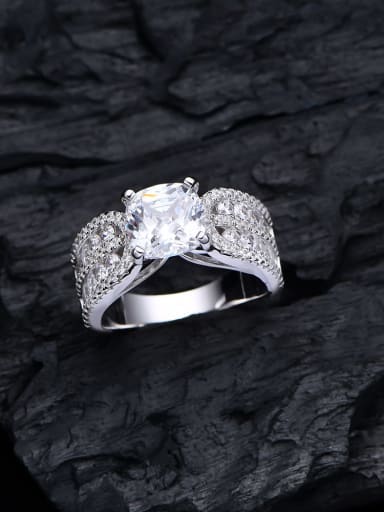 Pure White 1 925 Sterling Silver High Carbon Diamond Geometric Luxury Cocktail Ring