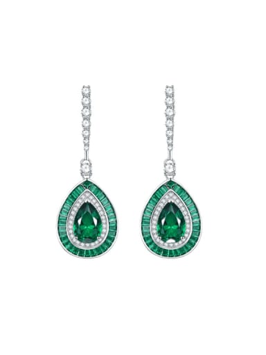 E204 Green 925 Sterling Silver High Carbon Diamond Water Drop Long Luxury Cluster Earring