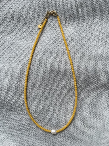 Titanium Steel Freshwater Pearl glass bead Geometric Bohemia Beaded Necklace