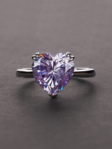Purple ? R 0388 ? 925 Sterling Silver Cubic Zirconia Heart Dainty Band Ring
