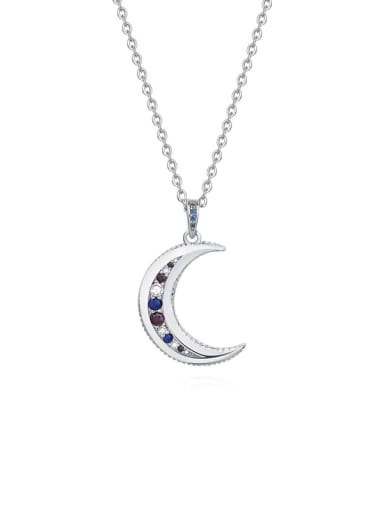 A2679 Platinum 925 Sterling Silver Cubic Zirconia Moon Vintage Necklace