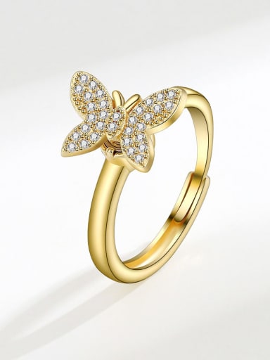 18K gold 925 Sterling Silver Cubic Zirconia Rotate Butterfly Cute Band Ring