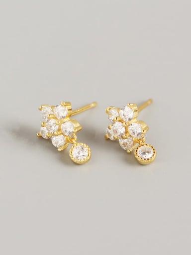 Gold 925 Sterling Silver Rhinestone White Flower Dainty Stud Earring